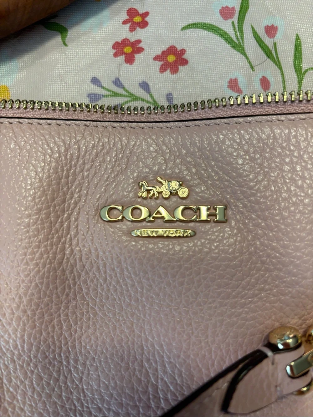 Coach Ava Chain Pebbled Leather Shoulder Tote in Pink with Gold Hardware